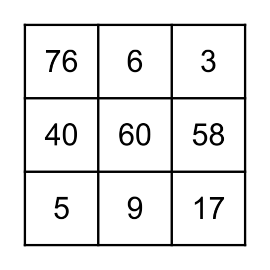 Mystery Number Bingo Card