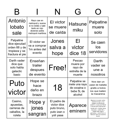 Fortnite evento star wars Bingo Card
