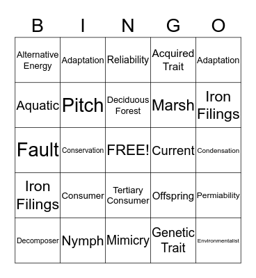 Science Bingo Card