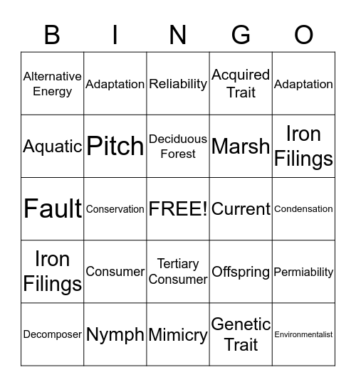 Science Bingo Card