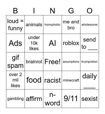 instagram reels Bingo Card