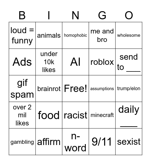 instagram reels Bingo Card