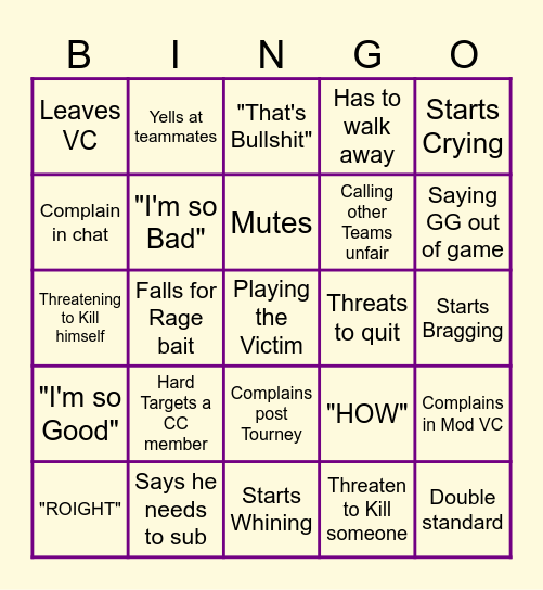 Crashout City Bingo Card