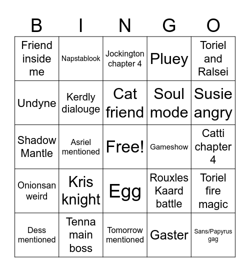 Deltarune Chapters 3/4 Bingo Card