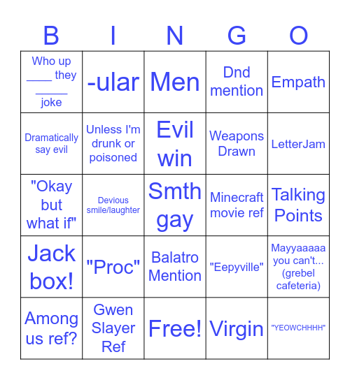 Ben's Birthday Bash Bingo Card