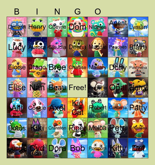Animal Crossing Villager Hunting Bingo Card