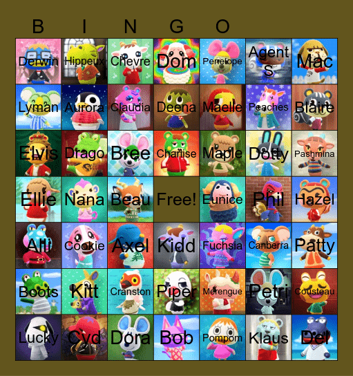Animal Crossing Villager Hunting Bingo Card