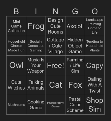 Wholesome Games 2025 Bingo Card