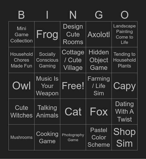 Wholesome Games 2025 Bingo Card