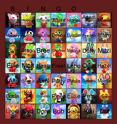Animal Crossing Villager Hunting Bingo Card