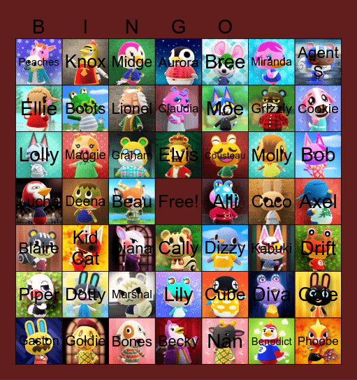 Animal Crossing Villager Hunting Bingo Card