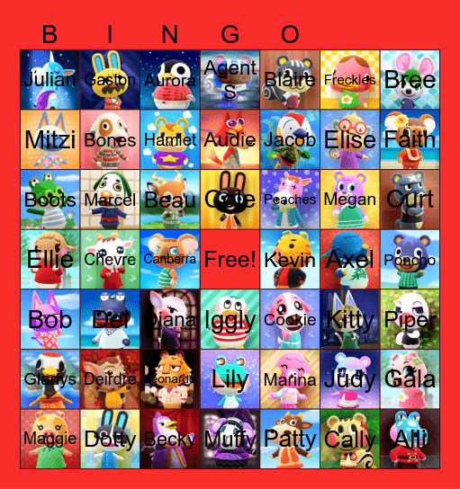 Animal Crossing Villager Hunting Bingo Card
