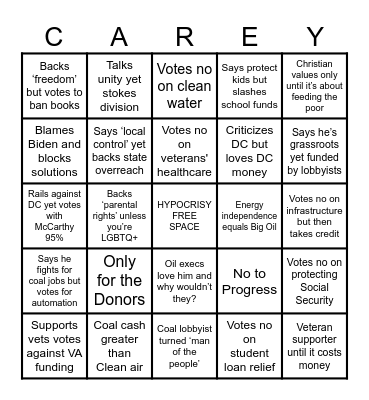 MIKE CAREY HYPOCRISY BINGO Card