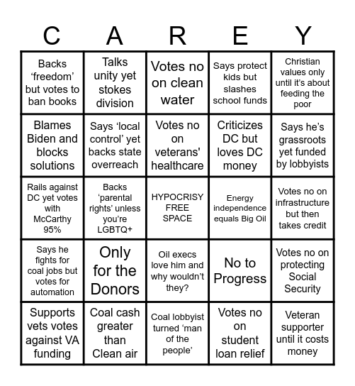 MIKE CAREY HYPOCRISY BINGO Card