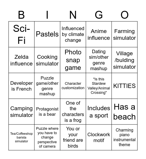 Wholesome Games Direct Bingo Card