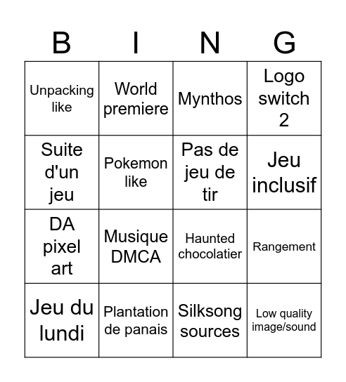 Wholesome games Bingo Card