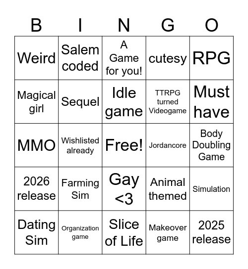 Untitled Bingo Card