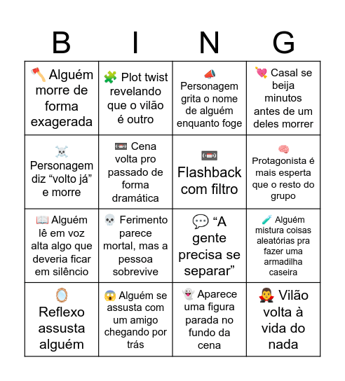 Rua do medo Bingo Card