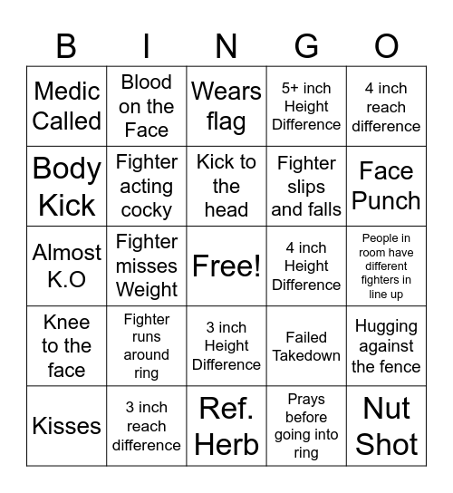 UFC Bingo Card