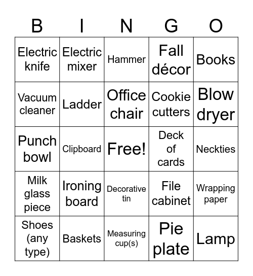 Estate Sale Bingo Card