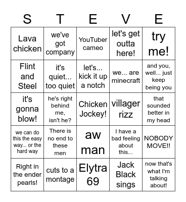 Minecraft Movie Bingo Card