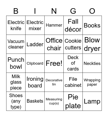 Estate Sale Bingo Card