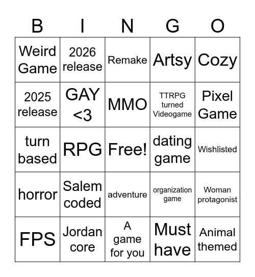 Women Led Games Showcase Bingo Card