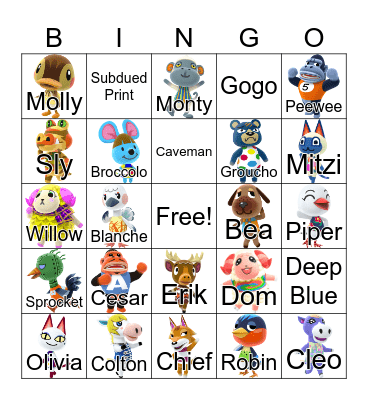 Animal Crossing Bingo Card