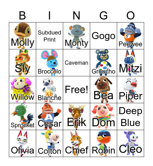 Animal Crossing Bingo Card