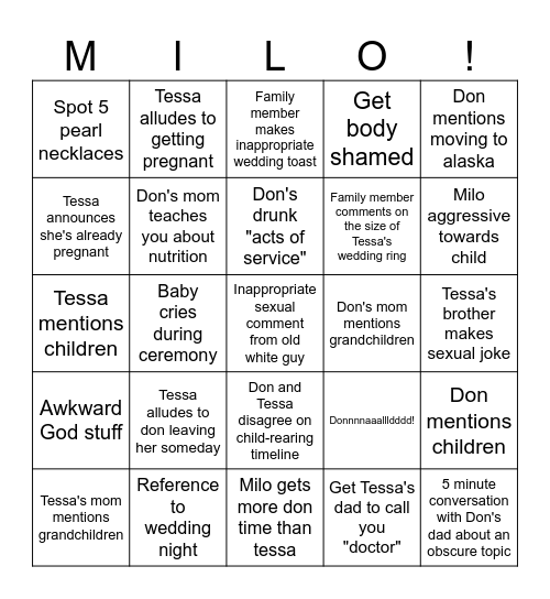 Don and Tessa Bingo Card