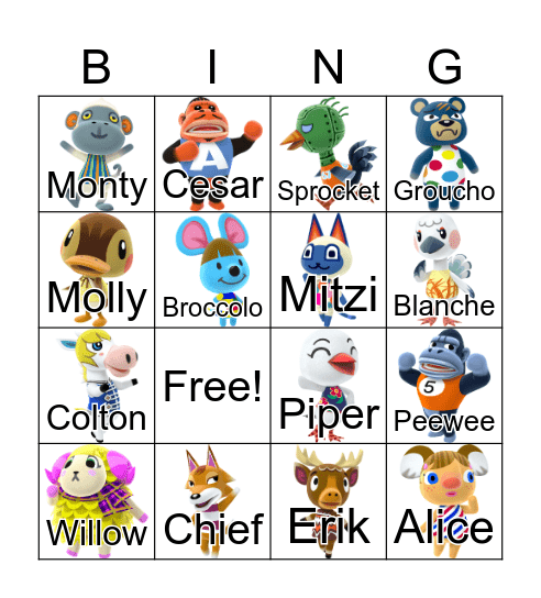 Animal Crossing Bingo Card