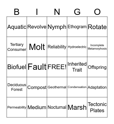 Science Bingo Card