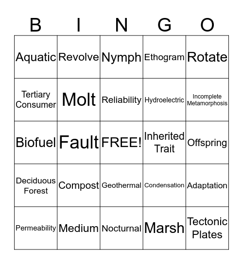 Science Bingo Card