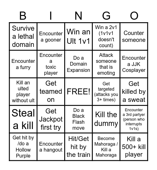 Roblox JJS Bingo Card