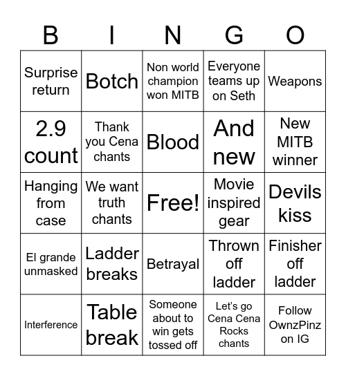 Money In The Bank By Allenownz Bingo Card