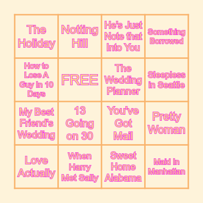 AMANDA'S ROM-COM BINGO Card