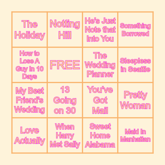 AMANDA'S ROM-COM BINGO Card