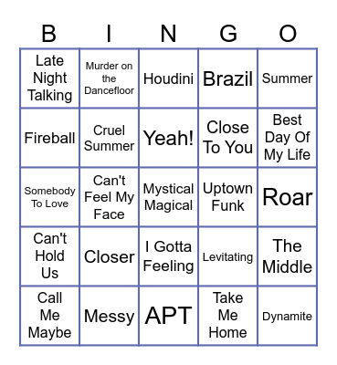 POP HITS !!!!! Bingo Card