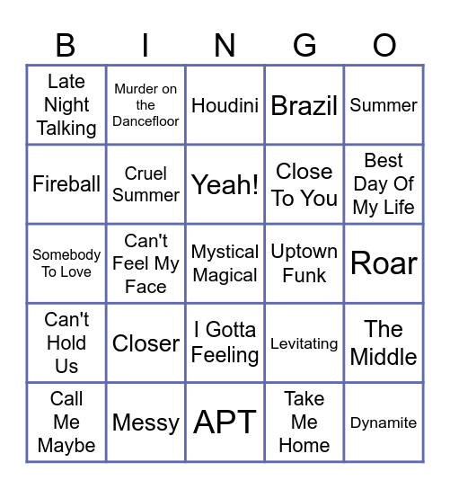 POP HITS !!!!! Bingo Card