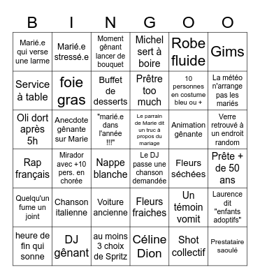Mariage de Marie & Oli en Octobre Bingo Card