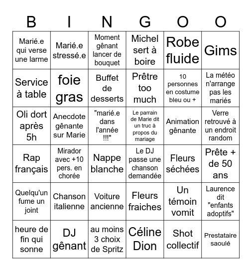 Mariage de Marie & Oli en Octobre Bingo Card