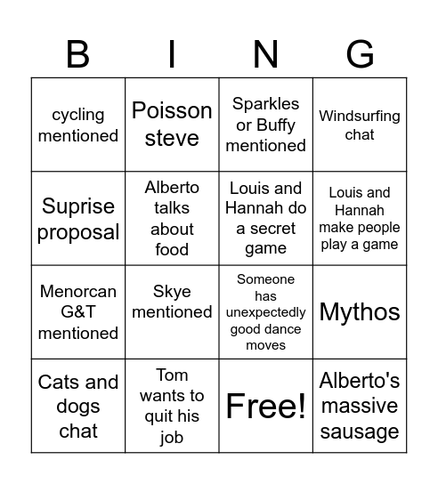 Louannah party Bingo Card