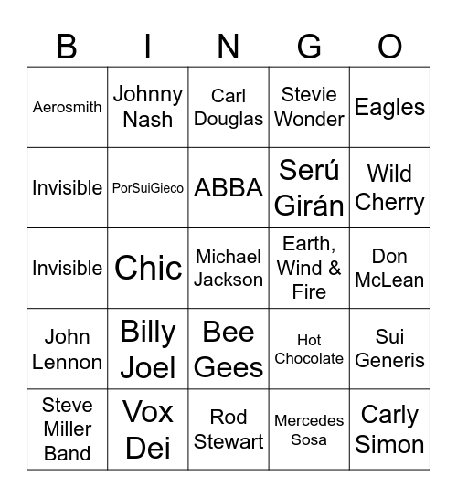Bingo 70 Intérpretes Bingo Card