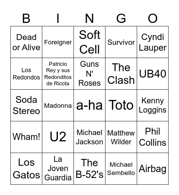 Bingo 80 Intérpretes Bingo Card