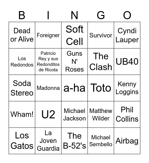 Bingo 80 Intérpretes Bingo Card