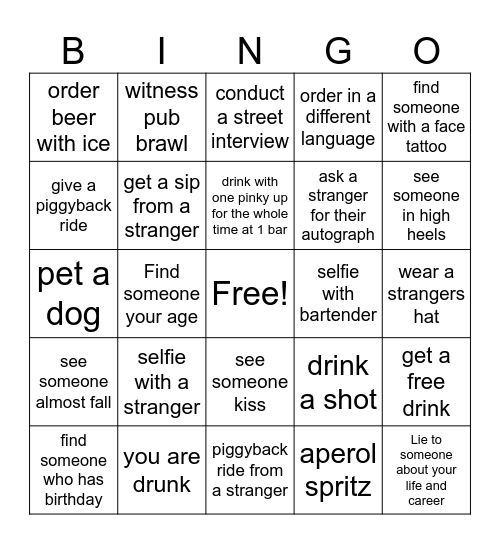 Lolli's pub crawl Bingo Card