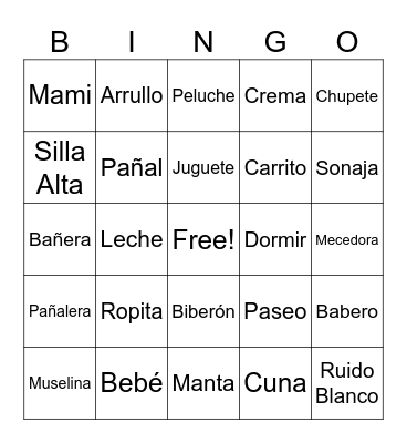 Baby shower Bingo Card