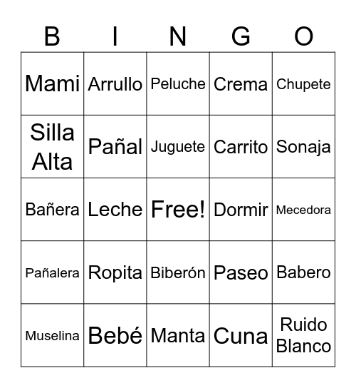 Baby shower Bingo Card