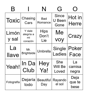 Bingo 2000 Canciones Bingo Card