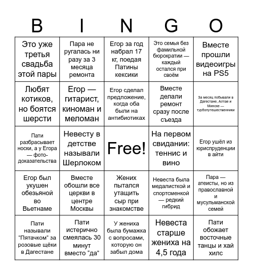 ЕГОР И ПАТИ Bingo Card